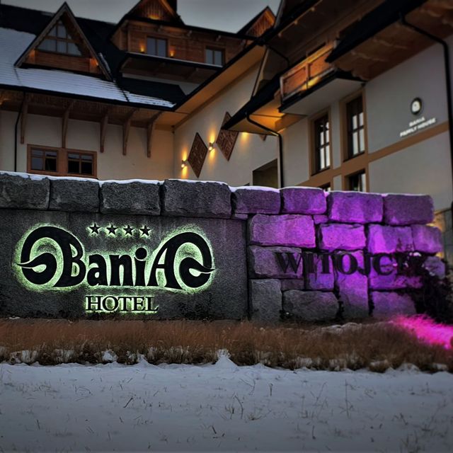 logo stalowe na kamieniu, podświetlenie ledowe, hotel bania 
